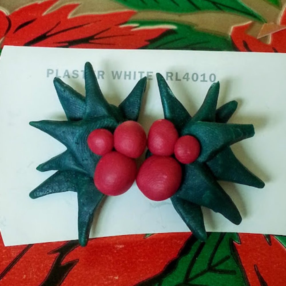 Holly & Berry Green & Red Hand-Crafted Post earrings 1.5"